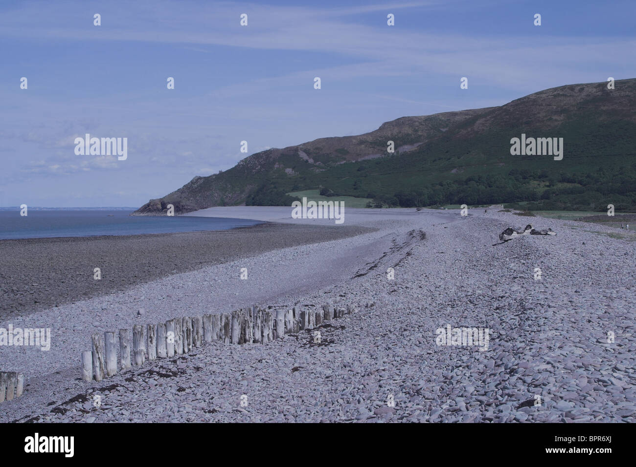 À l'Est le long Bossington Beach. Le Somerset. UK Banque D'Images