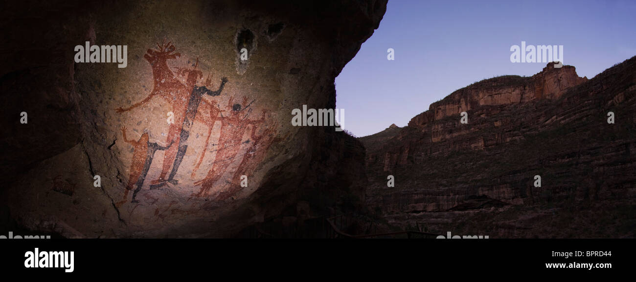 Cueva de las Flechas peintures rupestres de la Sierra de San Francisco, Baja California, Mexique. Banque D'Images