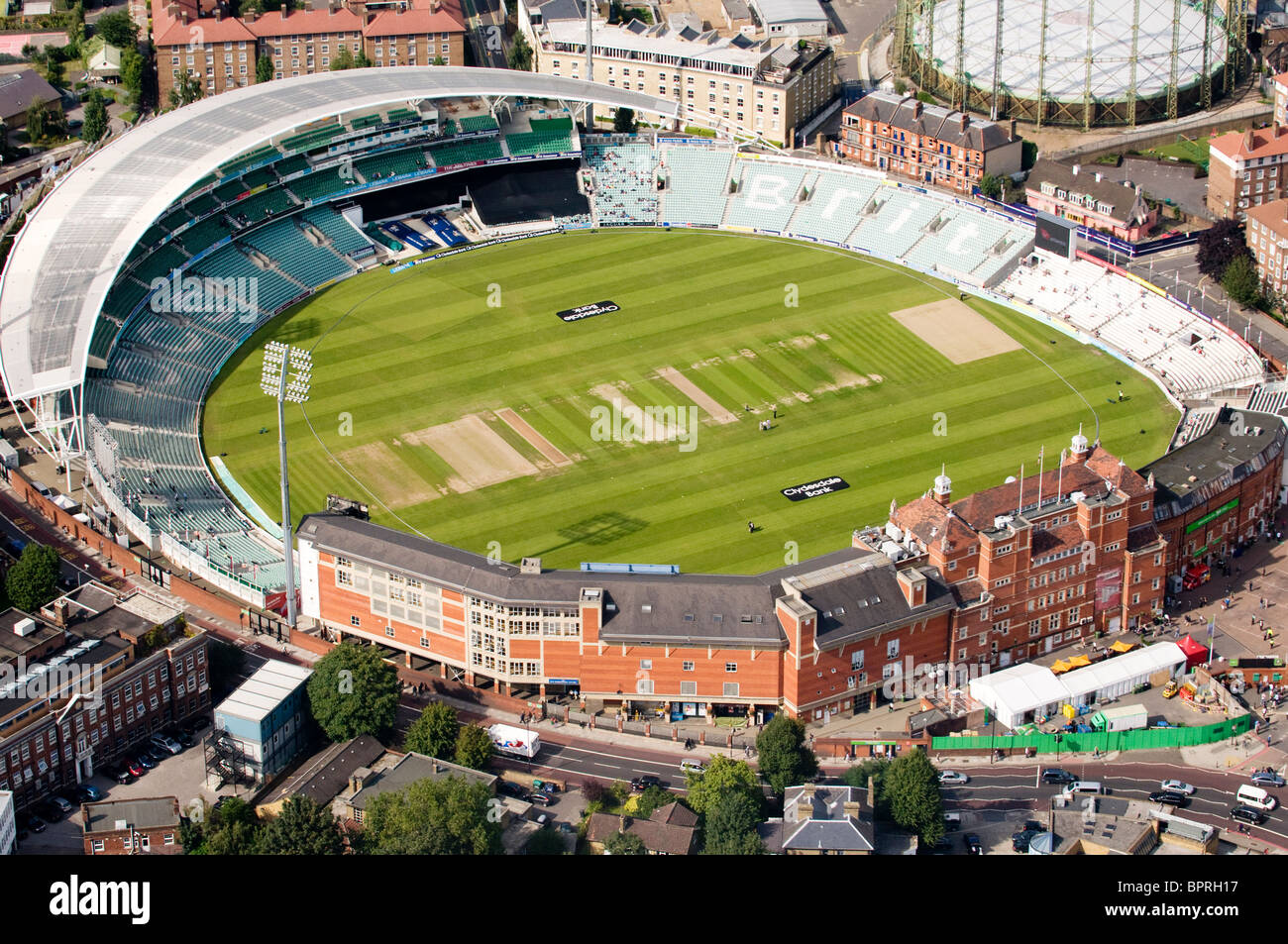 Vue aérienne de l'Oval Cricket Ground, à Kennington, Londres, Angleterre. C'est un lieu de cricket du comté et international. Banque D'Images
