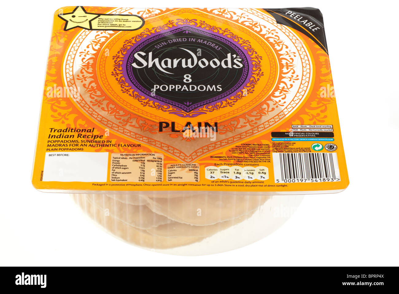 Contenant de plastique clair de Sharwoods 8 poppadoms Banque D'Images