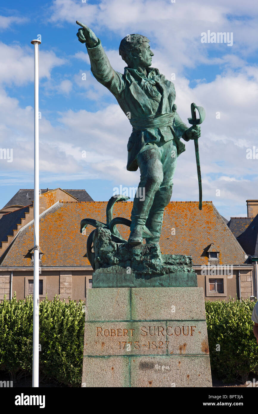 Robert Surcouf, statue, Saint-Malo, Bretagne, France Banque D'Images