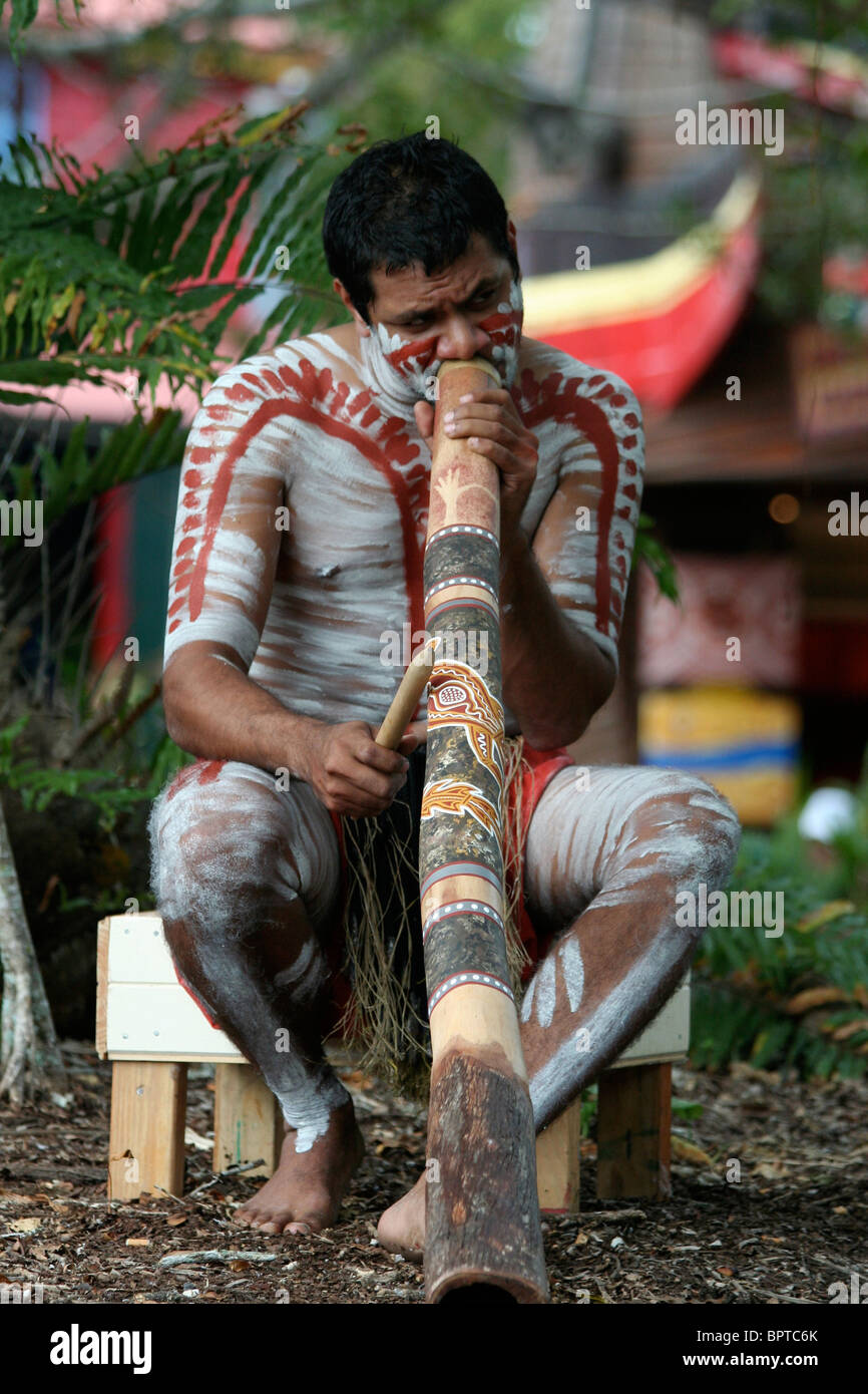 Jouer du didjeridoo aborigène en Australie Banque D'Images