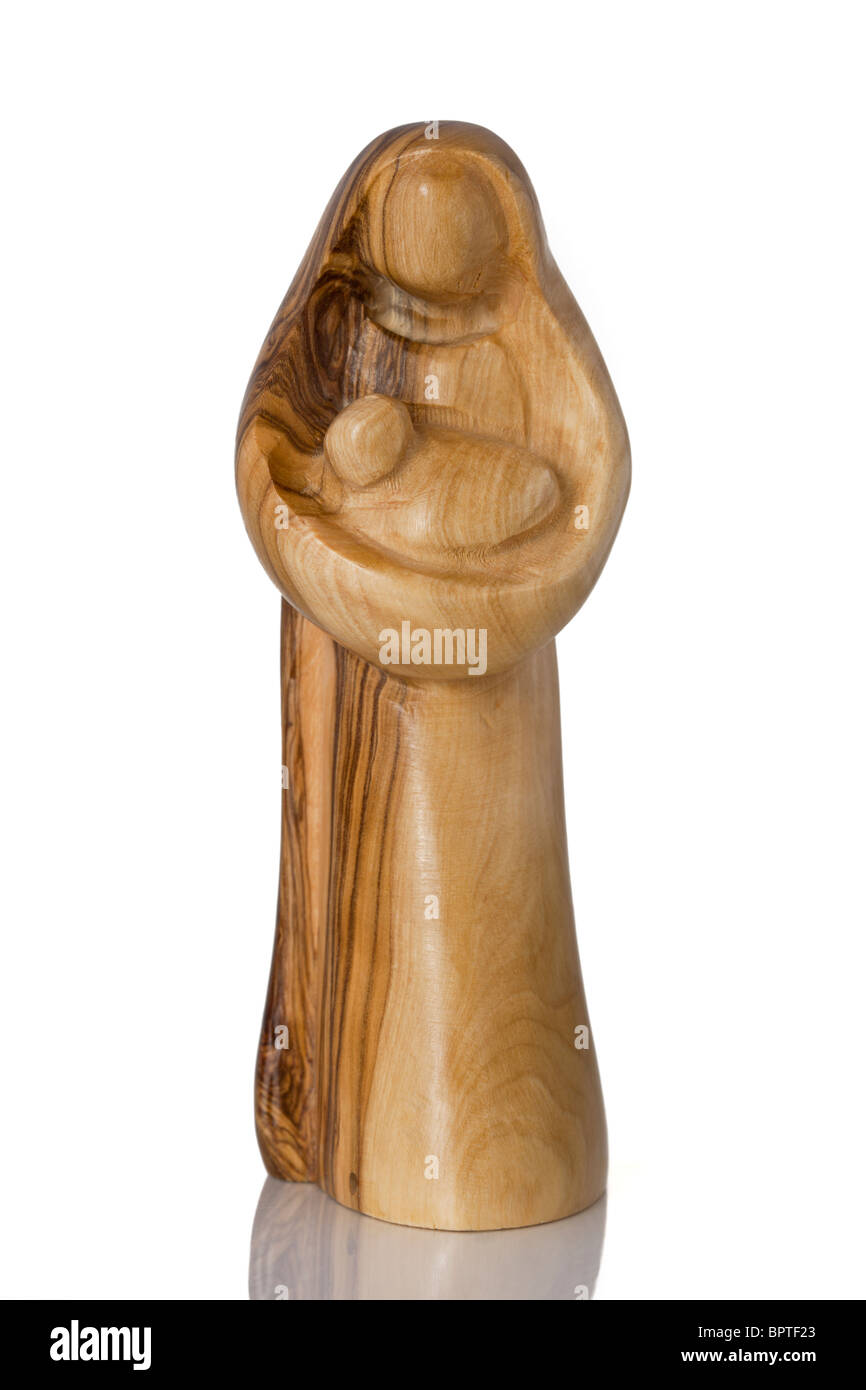 Sculpture en bois traditionnel de la Vierge Marie et l'enfant de Palestine Banque D'Images
