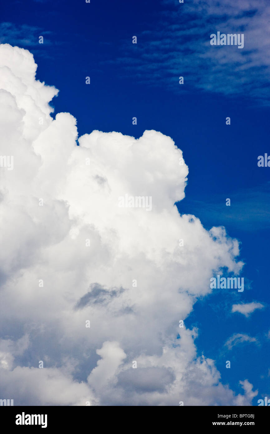 Puffy nuages cumulous blanc contre un ciel bleu au Colorado Banque D'Images