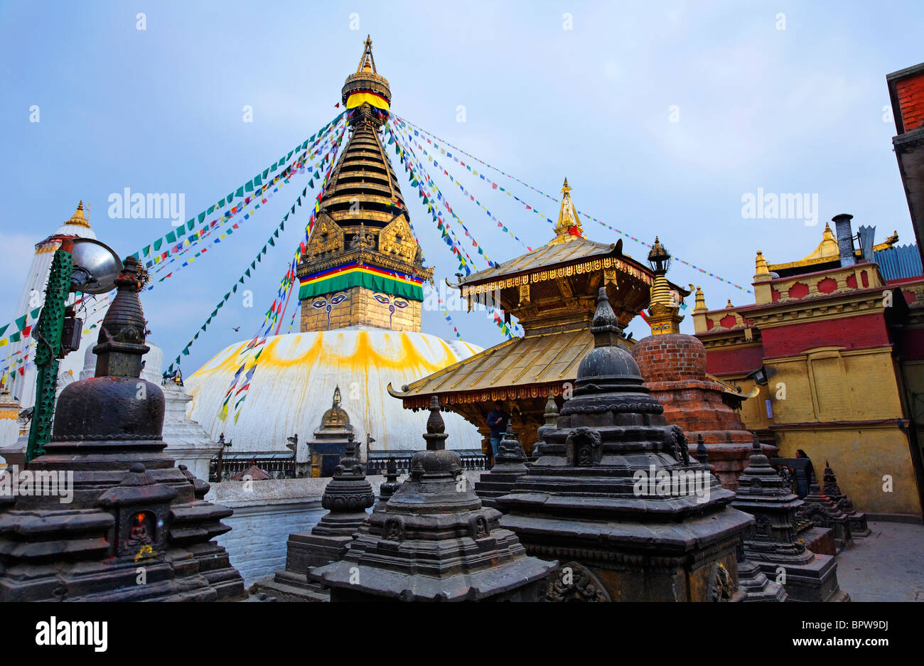 Le Temple de Swayambhunath, singe, Katmandou, Népal Banque D'Images