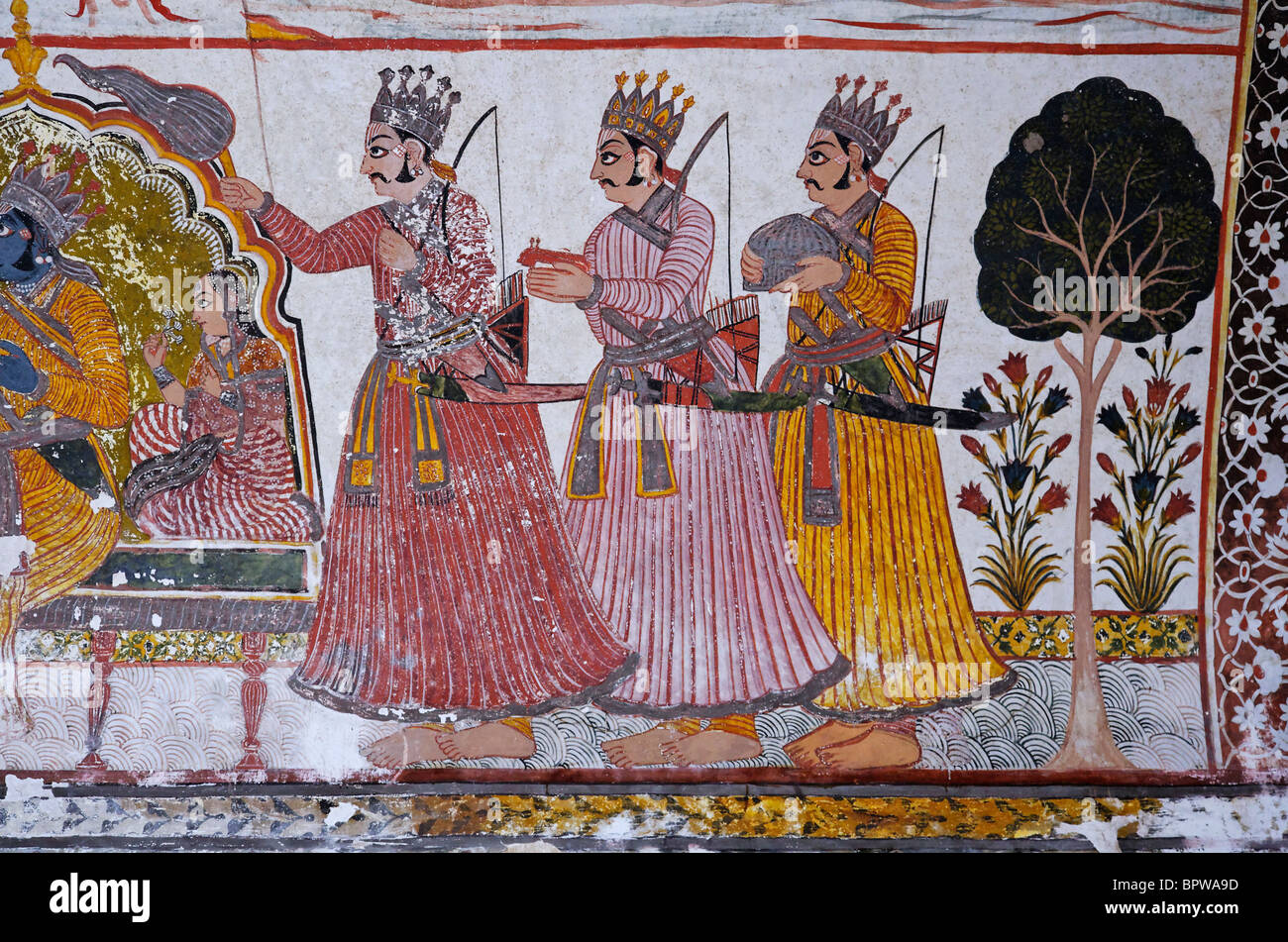 Peintures murales dans le Raj Mahal, Orchha, Madhya Pradesh, Inde Banque D'Images Peintures murales dans le Raj Mahal, Orchha, Madhya Pradesh, Inde Banque D'Images