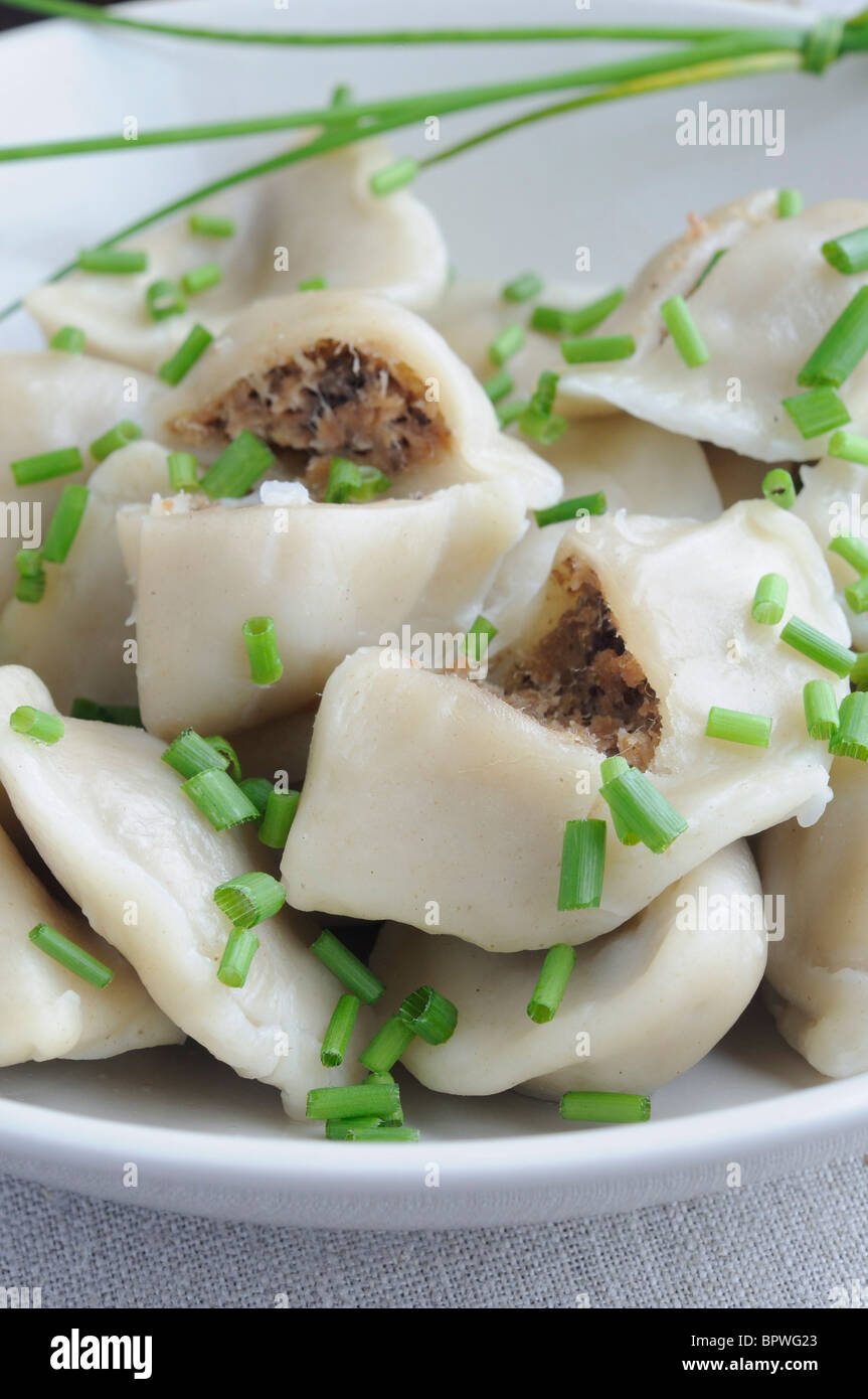 Un bol d'un bol de Pierogi polonais traditionnel lave Banque D'Images