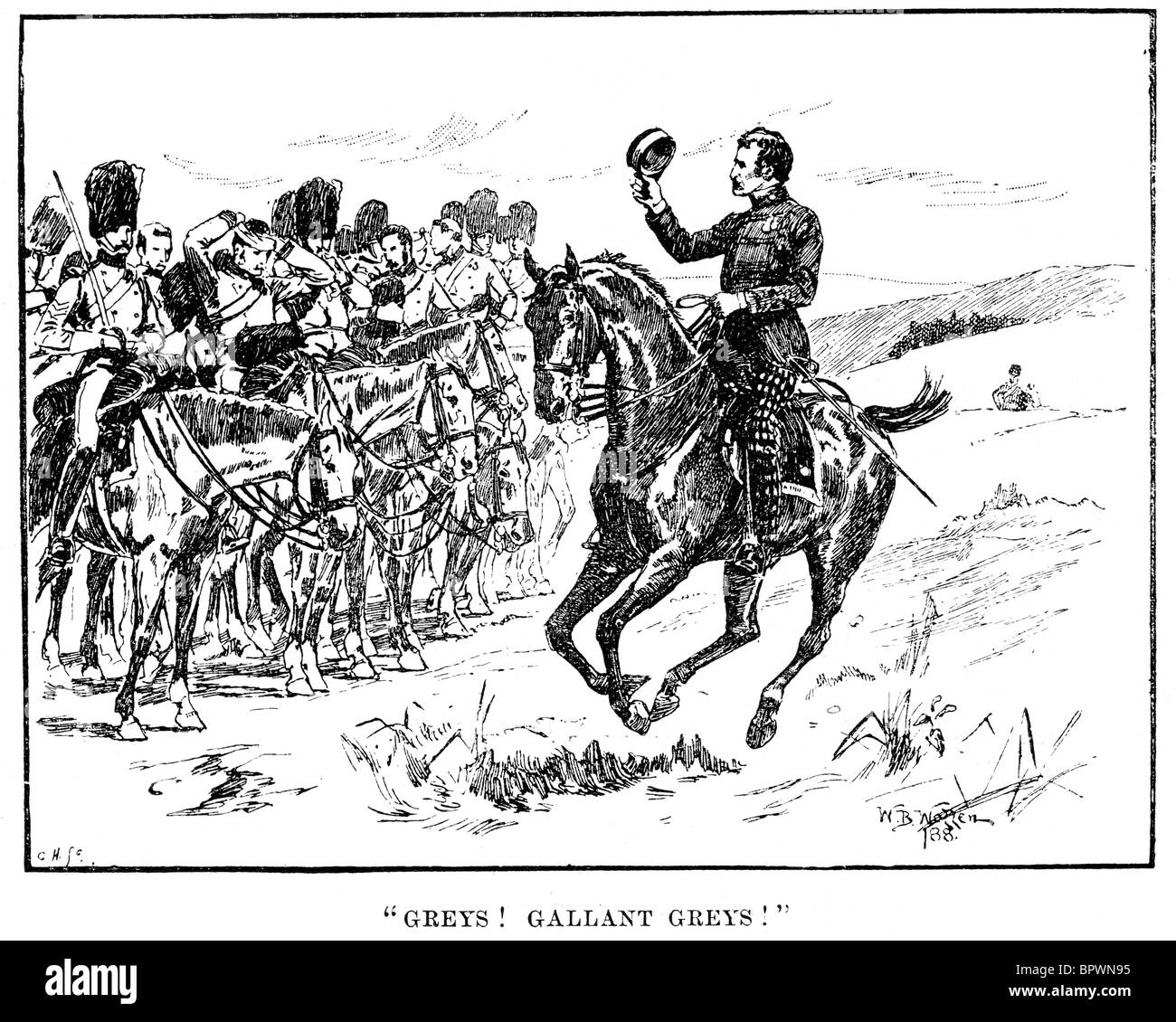 Le général Sir James Yorke Scarlett avant que le Royal Scots Greys durant la bataille de Balaklava Banque D'Images