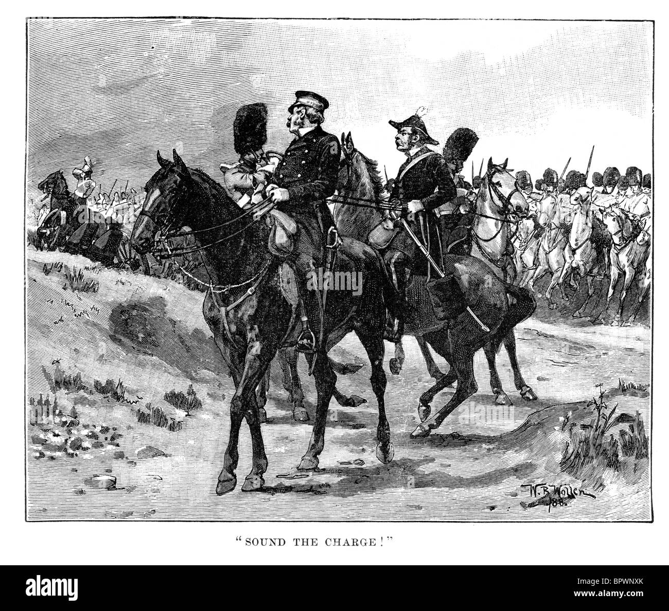 Le général Sir James Yorke Scarlett menant la 5ème Dragoon Guards durant la bataille de Balaklava Guerre de Crimée Banque D'Images