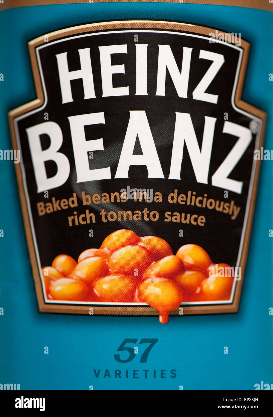 Close-up d'une tin de Heinz Baked Beans. 57 variétés. Banque D'Images