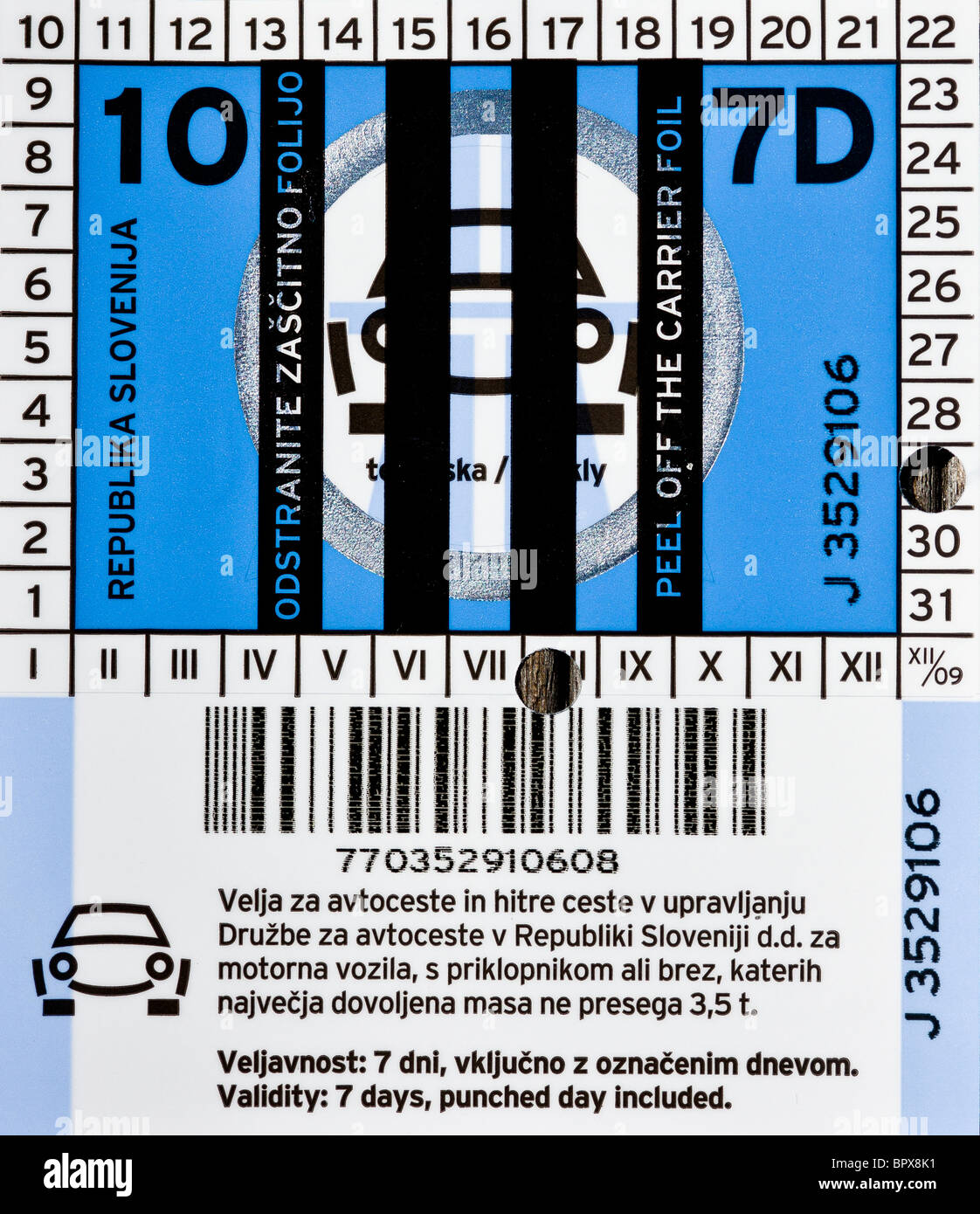 Slovénie 7 jours toll sticker Banque D'Images