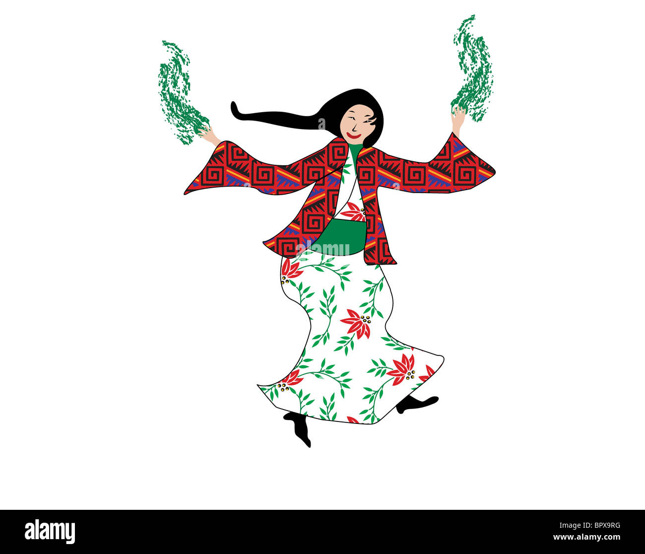 Danse asiatique girl, illustration sur fond blanc Banque D'Images