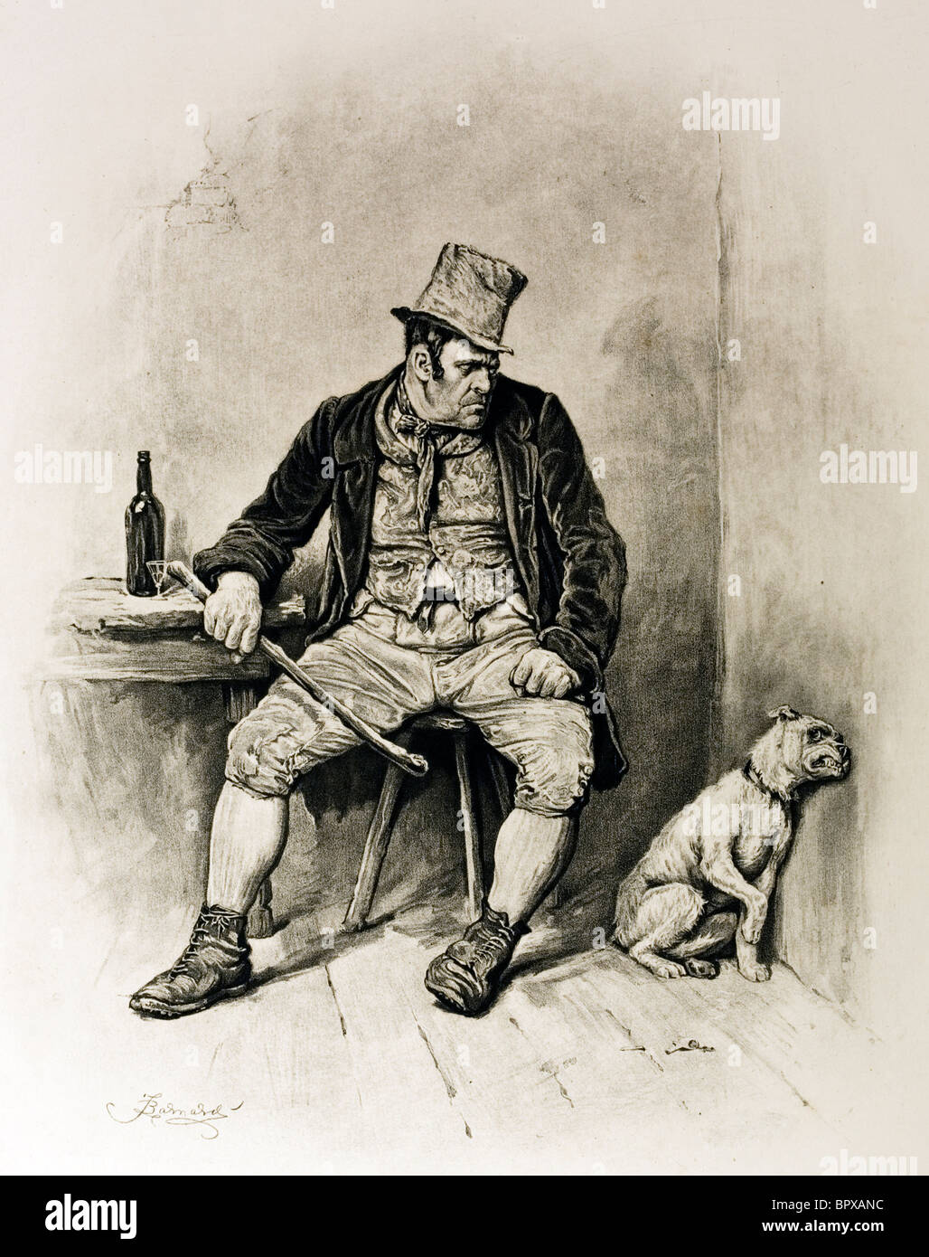 Croquis de caractère Bill Sykes d'Oliver Twist de Charles Dickens. Artiste Frederick Barnard.. Banque D'Images