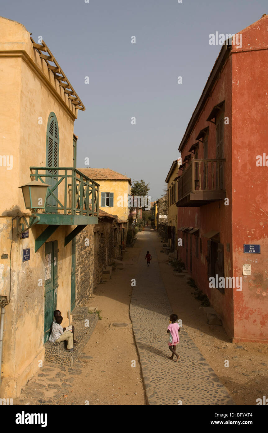 Maisons coloniales, l'île de Gorée, au Sénégal Banque D'Images