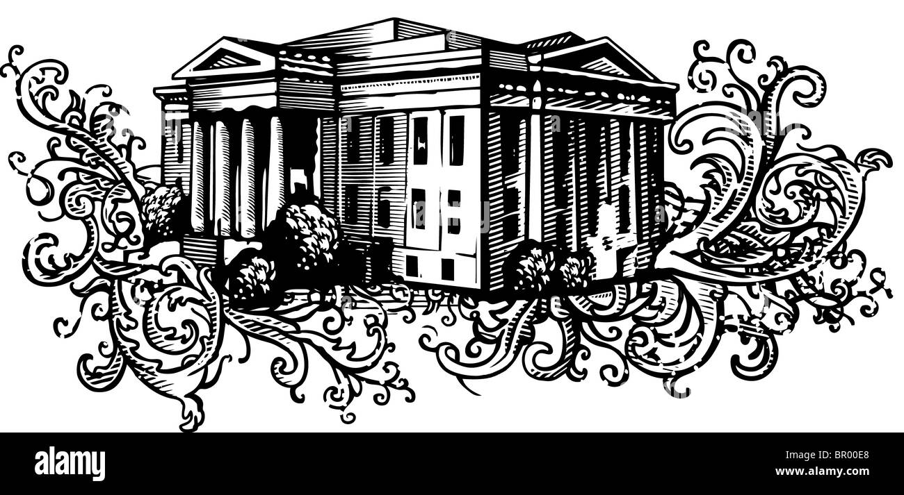 Ancienne Banque, s'appuyant sur des formes de fond floral Banque D'Images