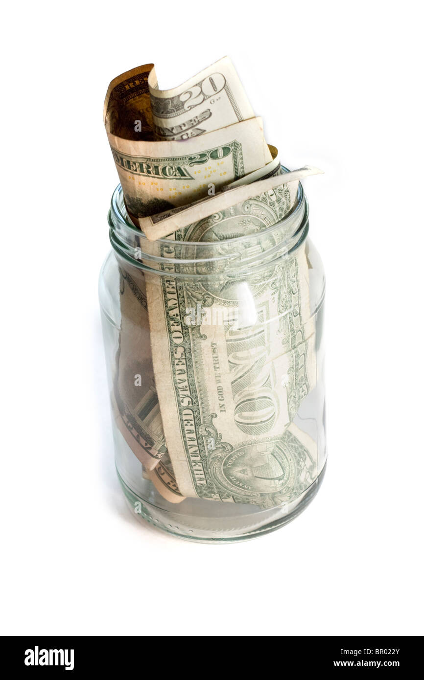 US dollars de l'argent dans un pot de verre Banque D'Images
