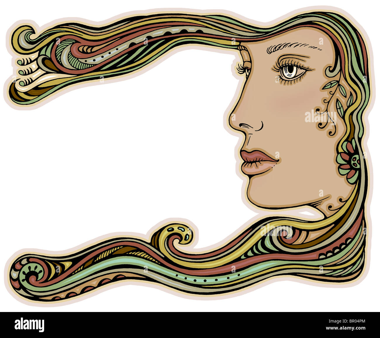 Illustration de style Art Nouveau, d'un visage de femme et les cheveux Banque D'Images