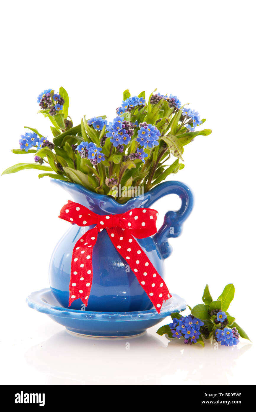Ne m'oubliez pas les fleurs dans un vase bleu Banque D'Images