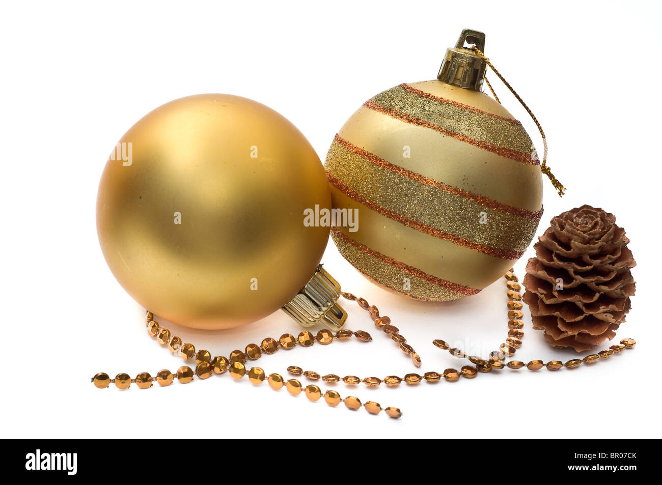 Billes de verre d'or et décoration de Noël Banque D'Images