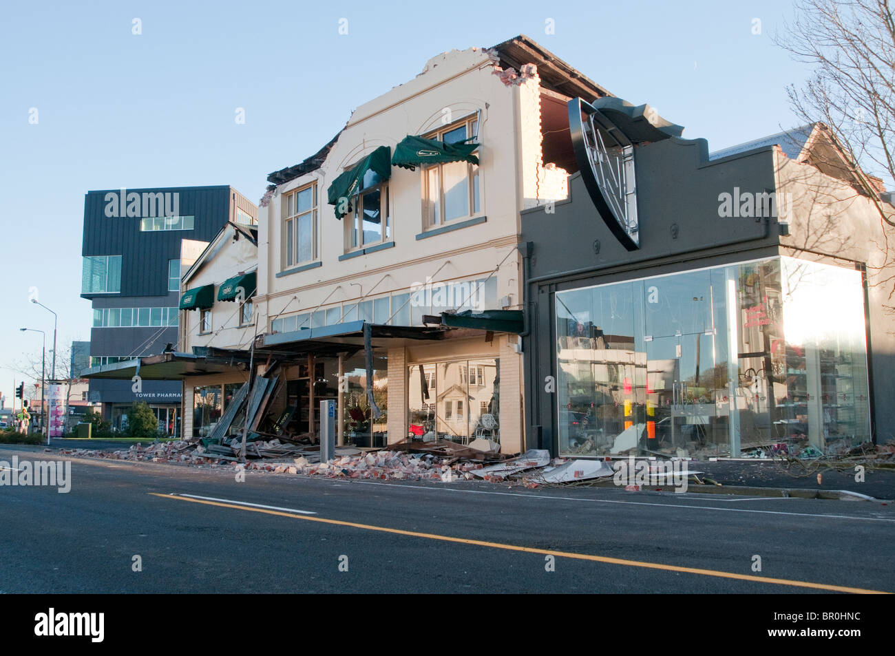 Dégâts causés par le tremblement de Christchurch en Nouvelle-Zélande. Un puissant séisme a frappé Christchurch le vendredi 03.09.10 Banque D'Images