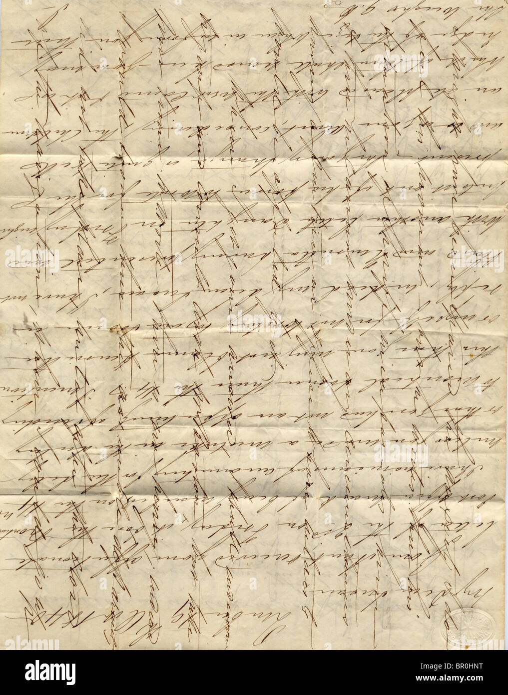 Vintage lettre manuscrite avec marques de pliage Banque D'Images