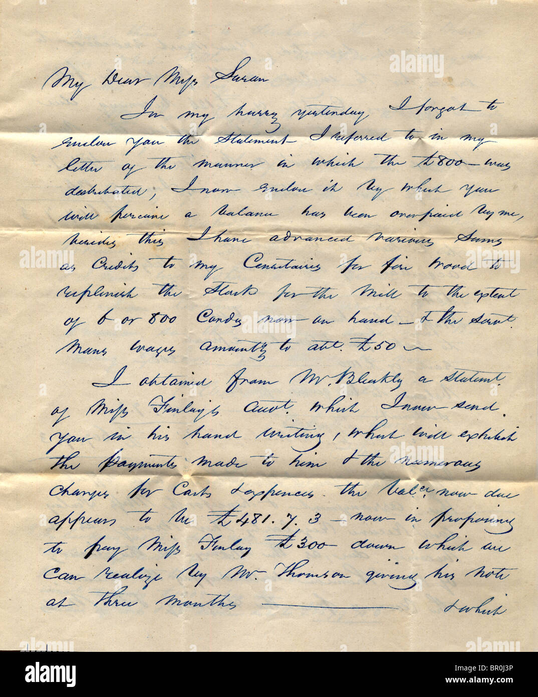 Une lettre à l'encre manuscrite vintage du milieu du xixe siècle Banque D'Images