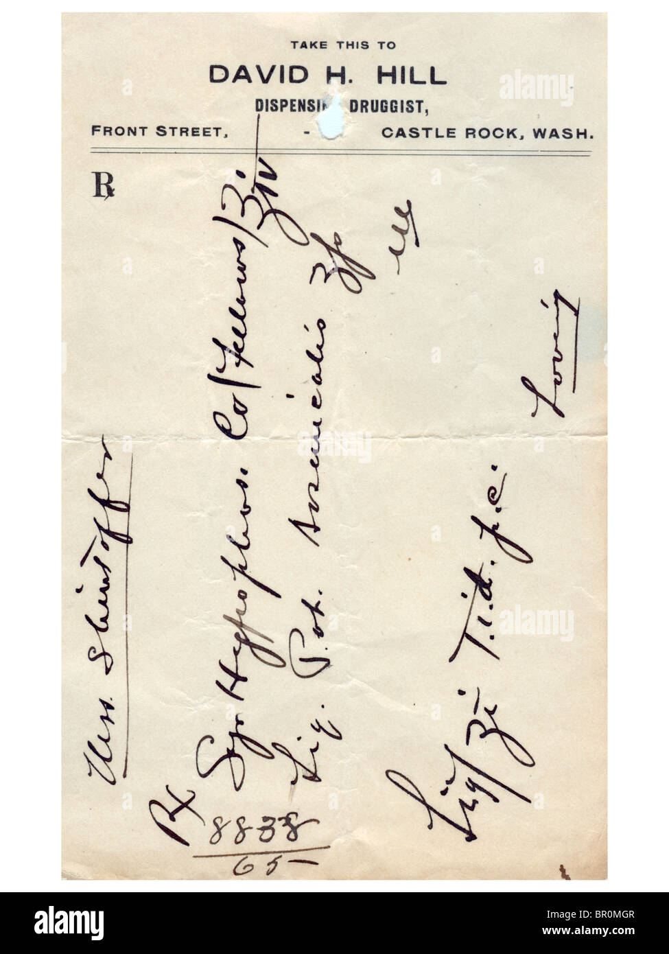 Une prescription médicale manuscrite vintage Banque D'Images