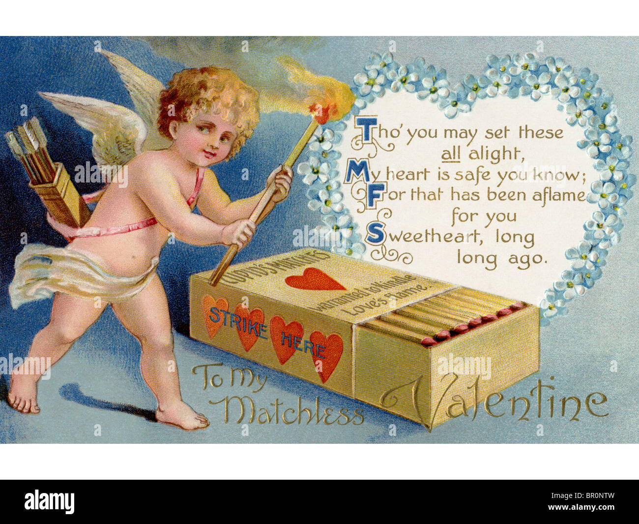 Une carte de Saint-valentin vintage avec cupidon substitution correspond à Banque D'Images