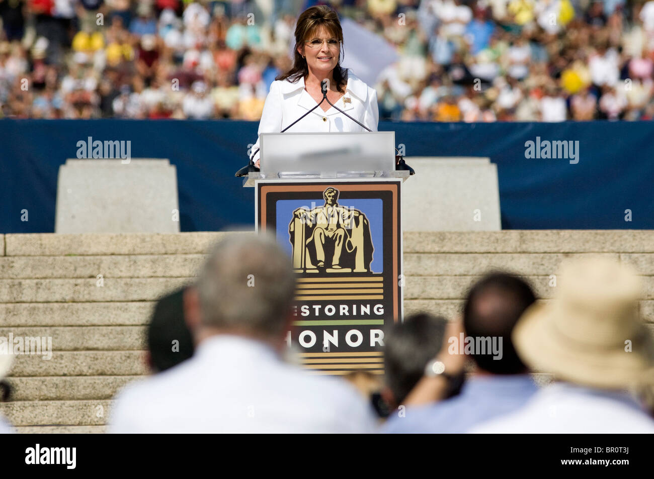 Sarah Palin à la restauration de l'honneur manifestation tenue au Lincoln Memorial sur le National Mall. Banque D'Images