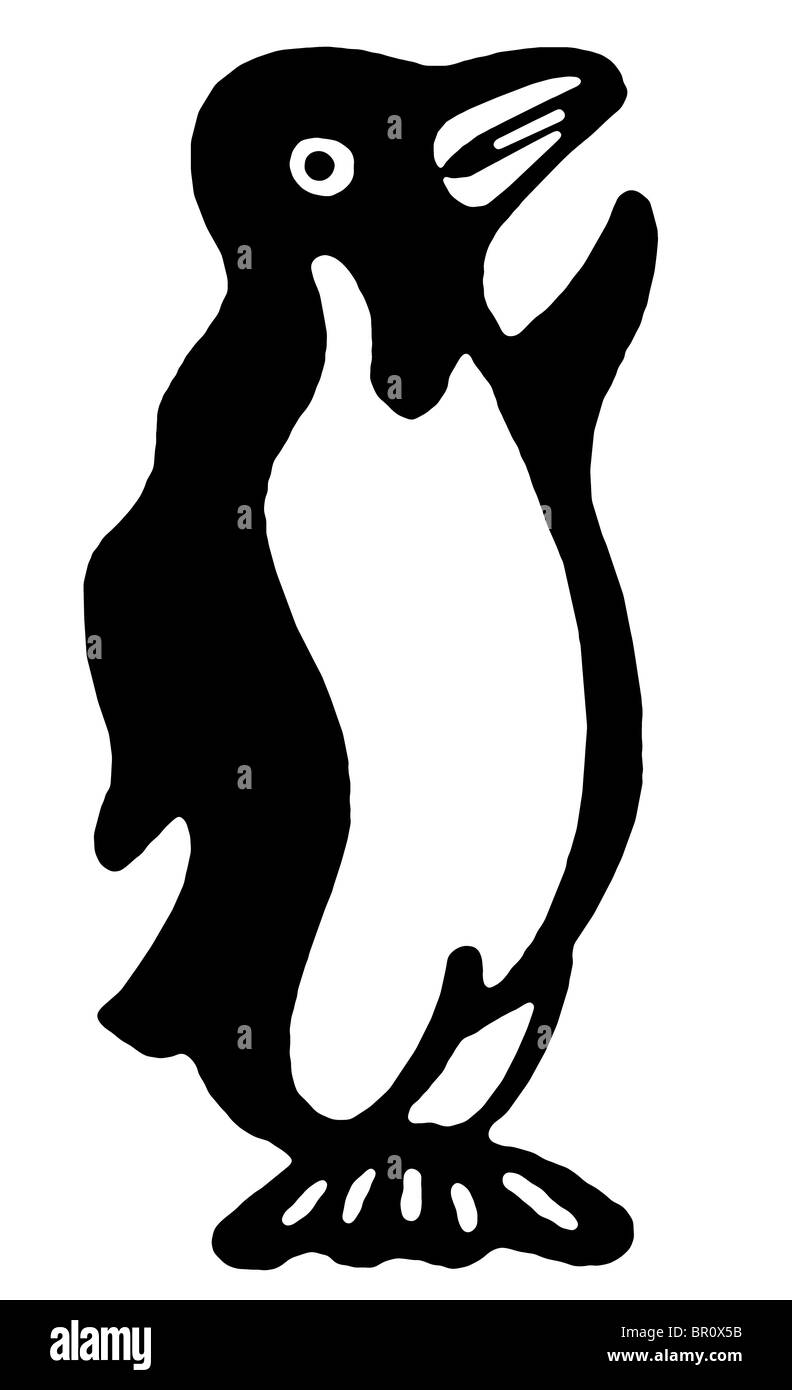 Une version noir et blanc d'un dessin d'un pingouin Banque D'Images