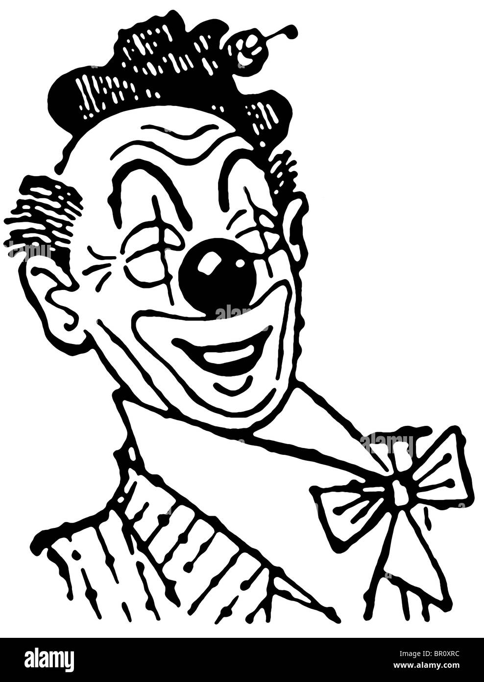 Une version noir et blanc d'une illustration d'un clown Banque D'Images