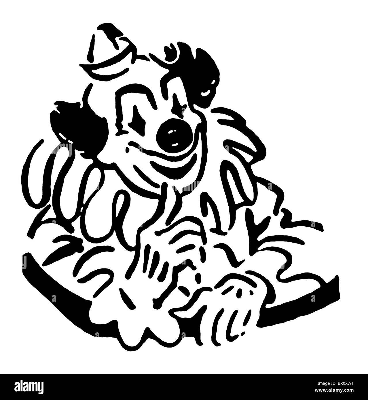 Une version noir et blanc d'un cartoon comme illustration d'un clown Banque D'Images