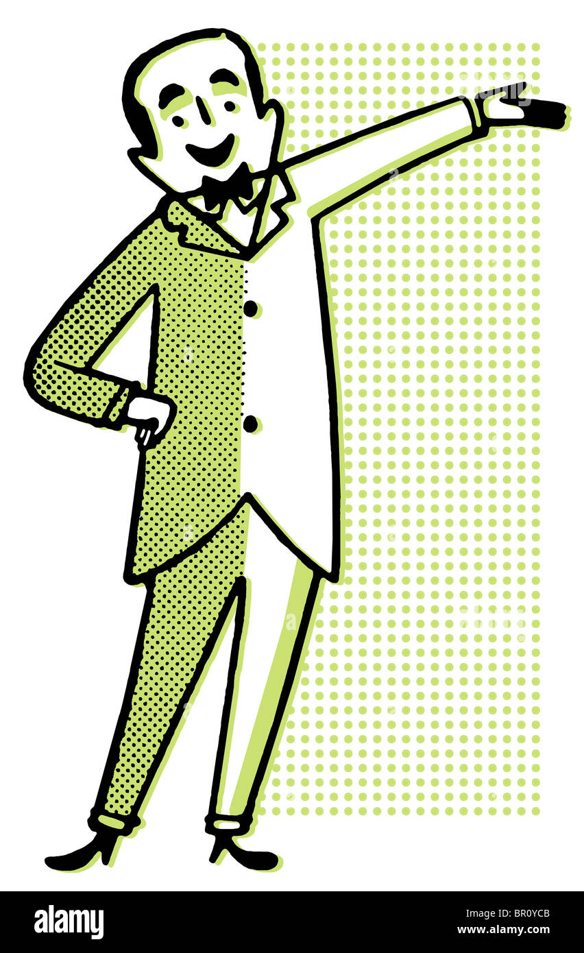 Un cartoon style dessin d'un homme habillé en suite avec bowtie Banque D'Images