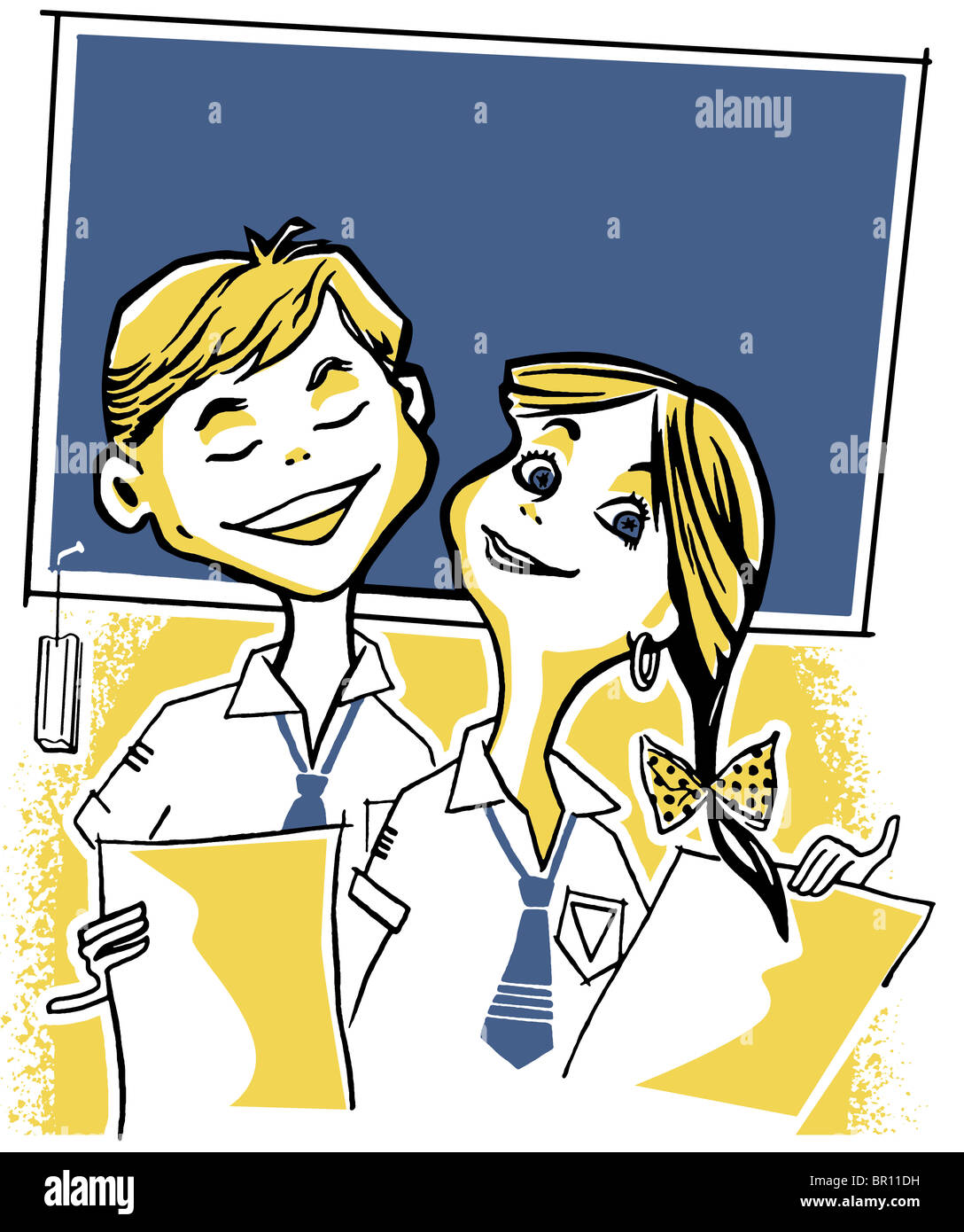 Une illustration de deux jeunes enfants de l'école Banque D'Images