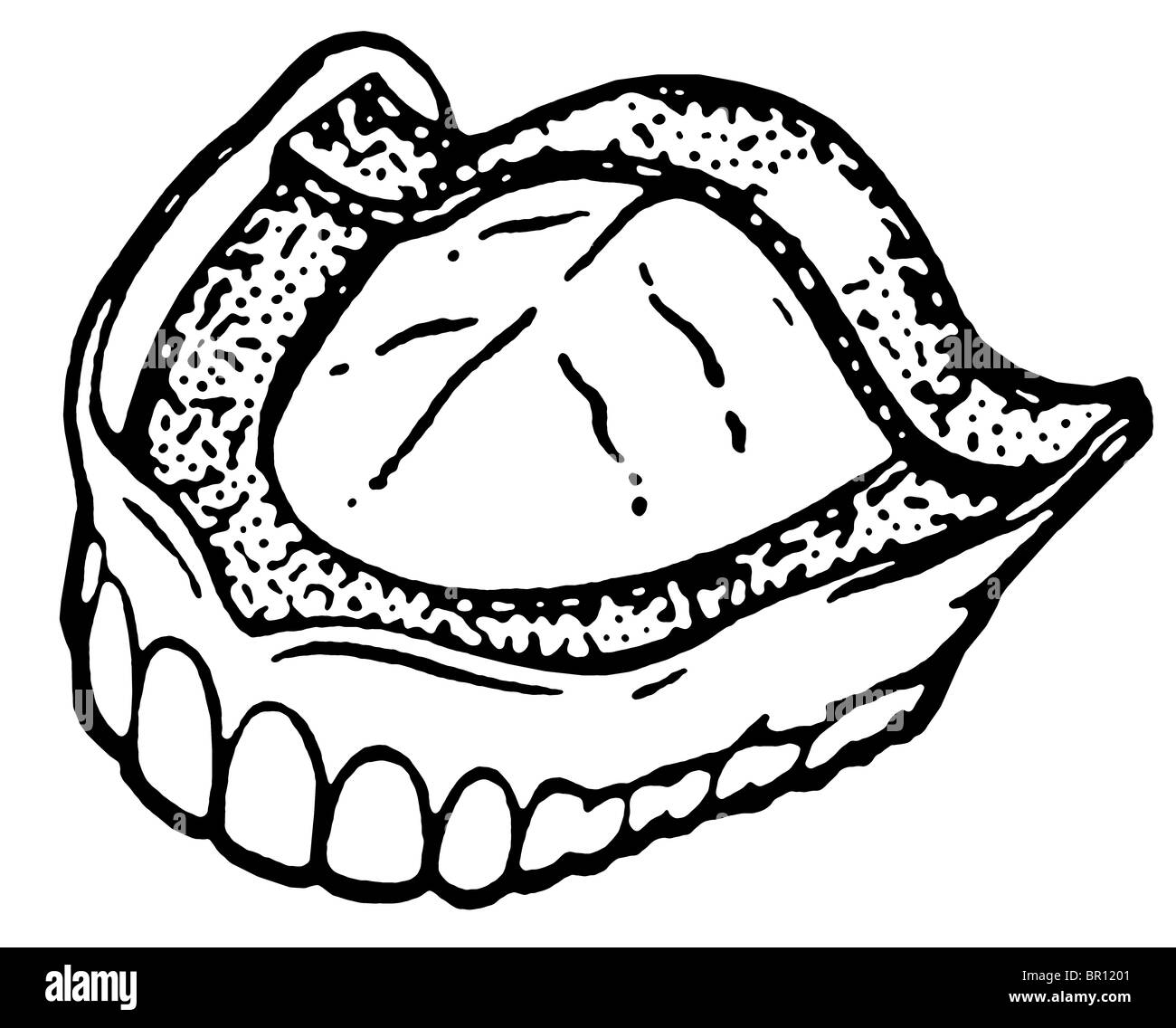 Une version noir et blanc d'un tirage d'époque de dentiers Banque D'Images