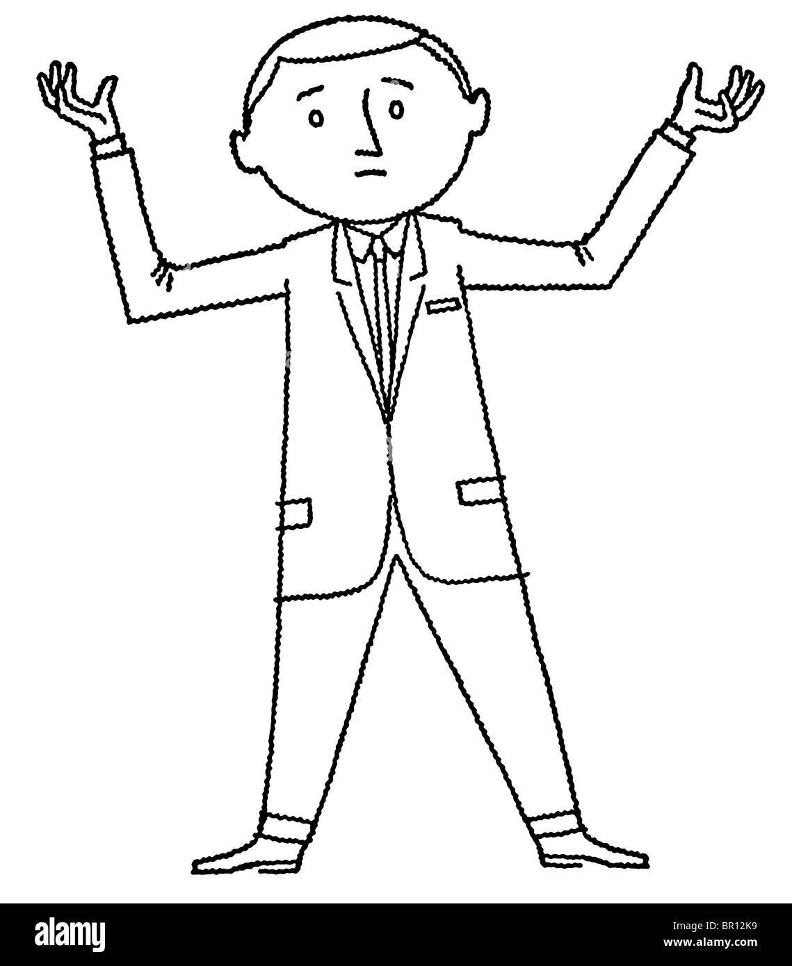 Une version noir et blanc d'un cartoon style dessin d'un homme sur le bord de l'abandon de Banque D'Images