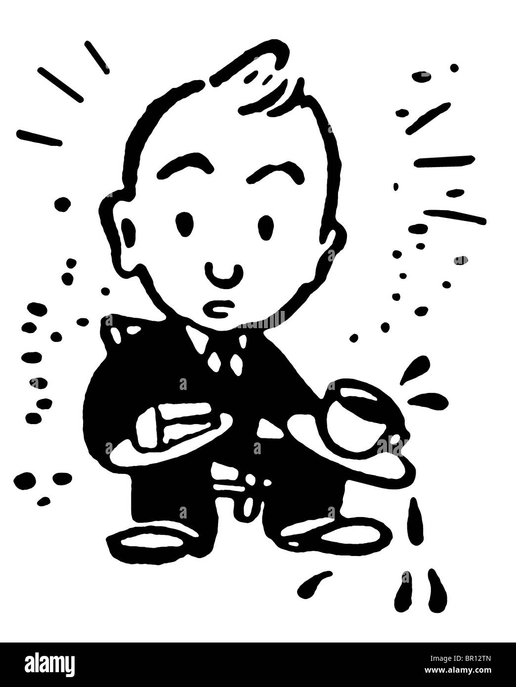 Une version noir et blanc d'un cartoon style dessin d'un caractère par frottement Banque D'Images