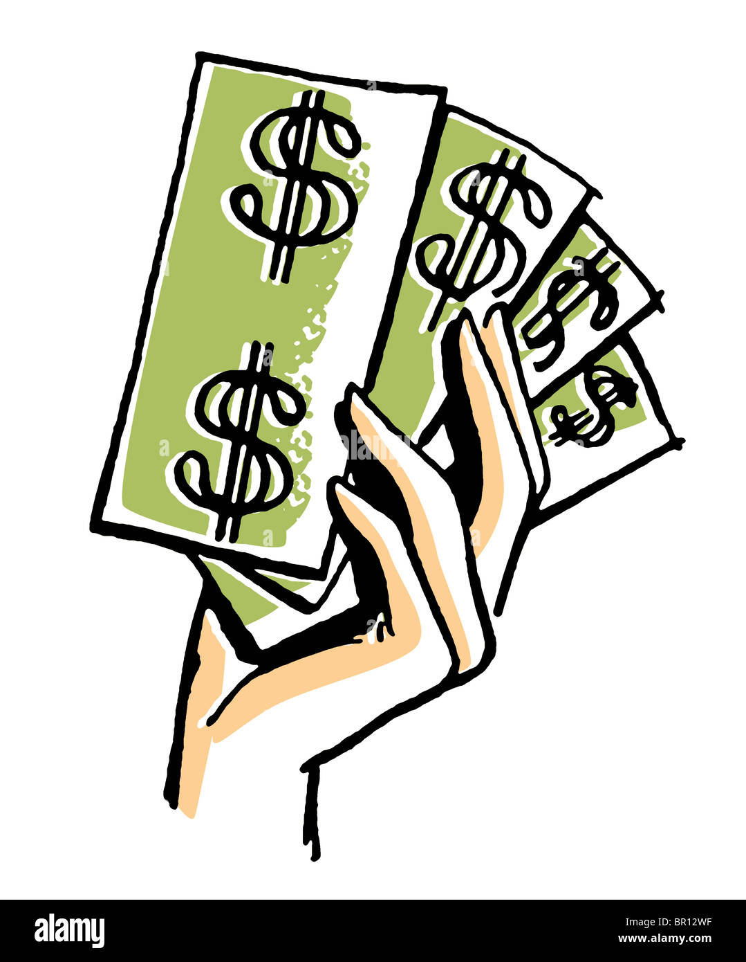 Une version noir et blanc d'un cartoon style dessin d'un caractère inquiet Banque D'Images