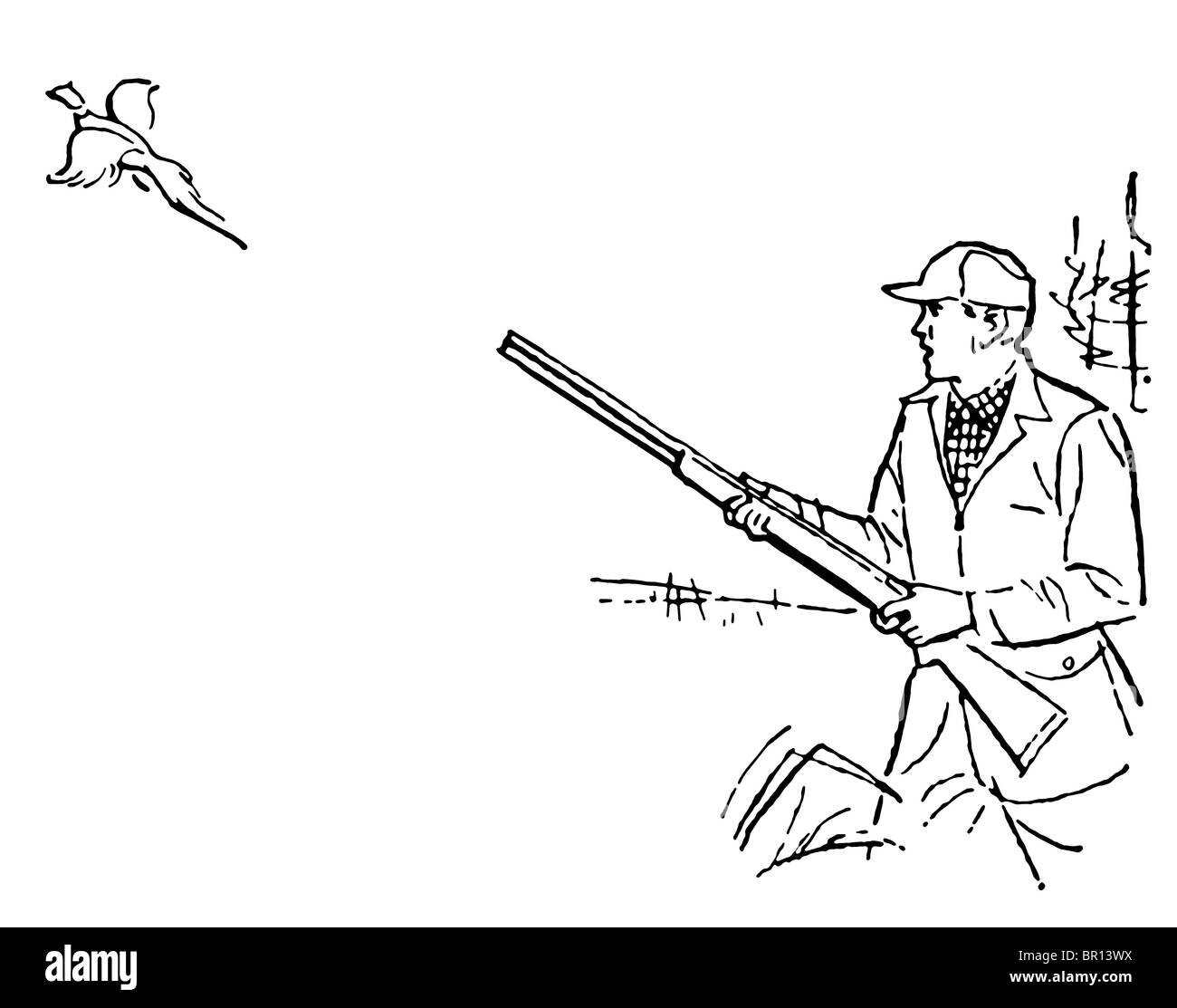 Une version noir et blanc d'un homme à la chasse aux canards Banque D'Images