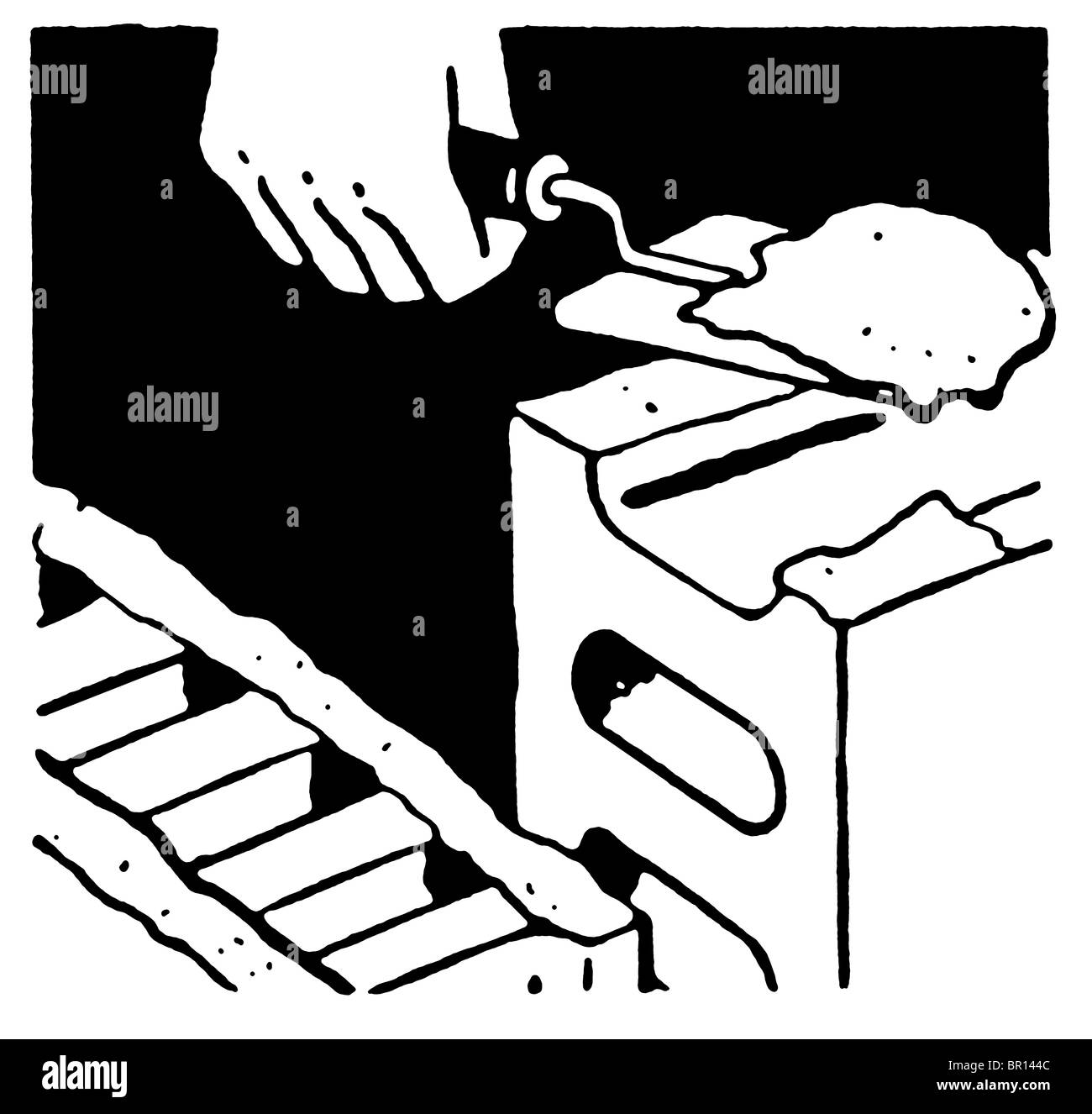 Une version noir et blanc d'un tirage d'époque de briques et mortier Banque D'Images