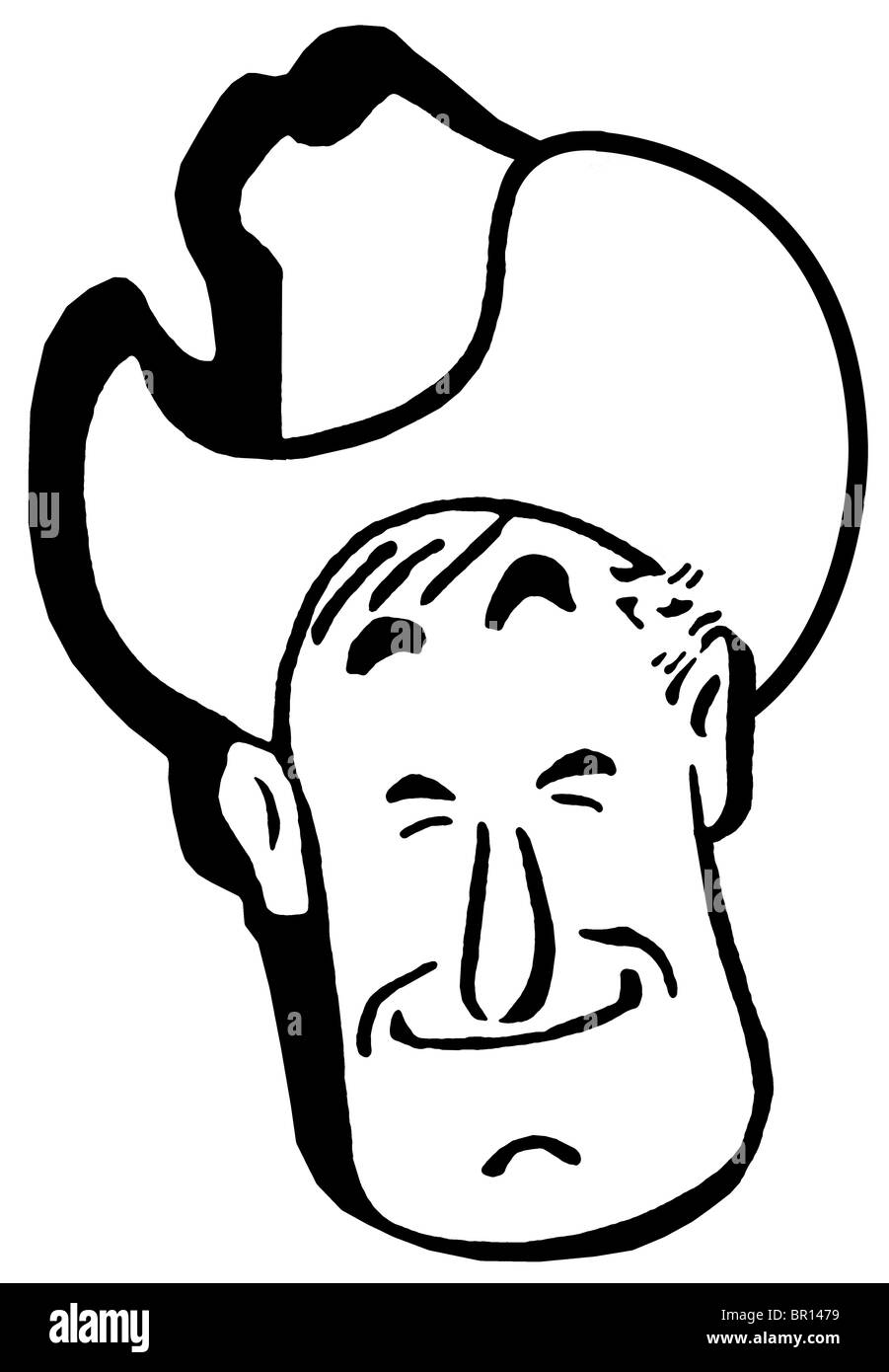 Une version noir et blanc d'un cartoon style portrait d'un cow-boy Banque D'Images