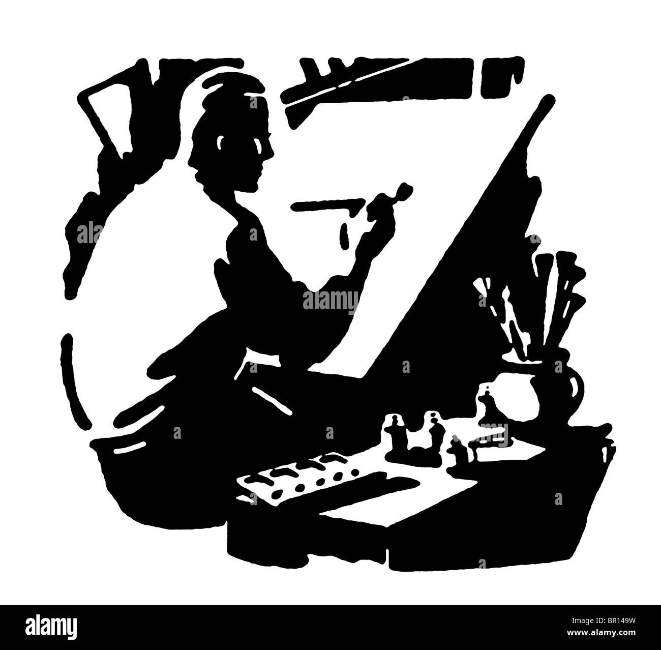 Une version noir et blanc d'une illustration vintage d'un architecte Banque D'Images