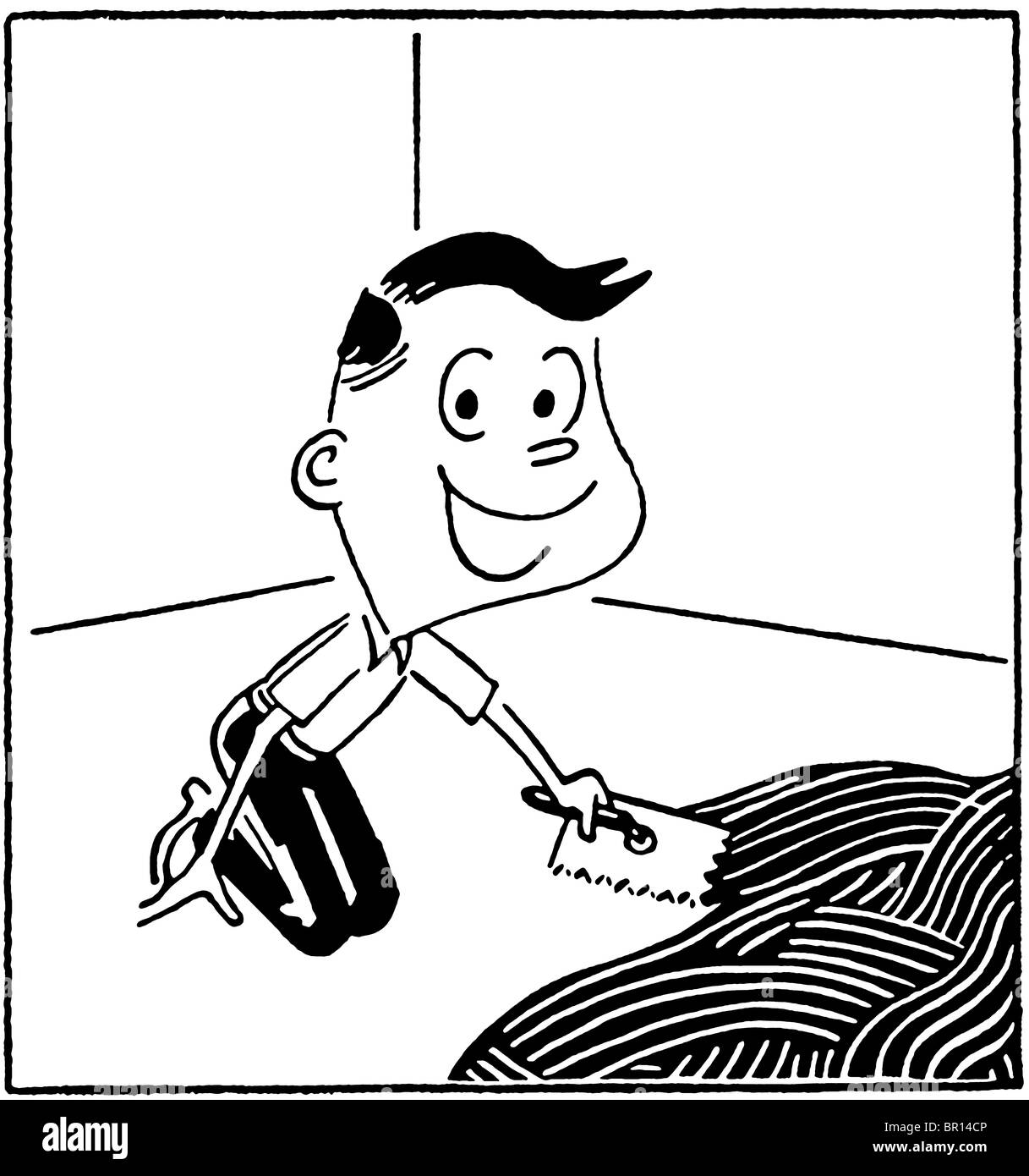Une version noir et blanc d'un cartoon style dessin d'un jeune garçon Banque D'Images