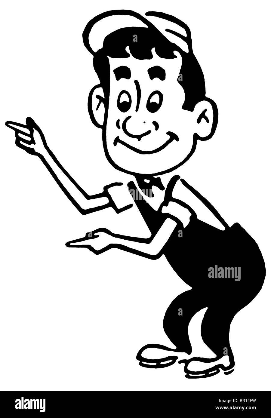 Une version noir et blanc d'un cartoon style libre d'un travailleur Banque D'Images
