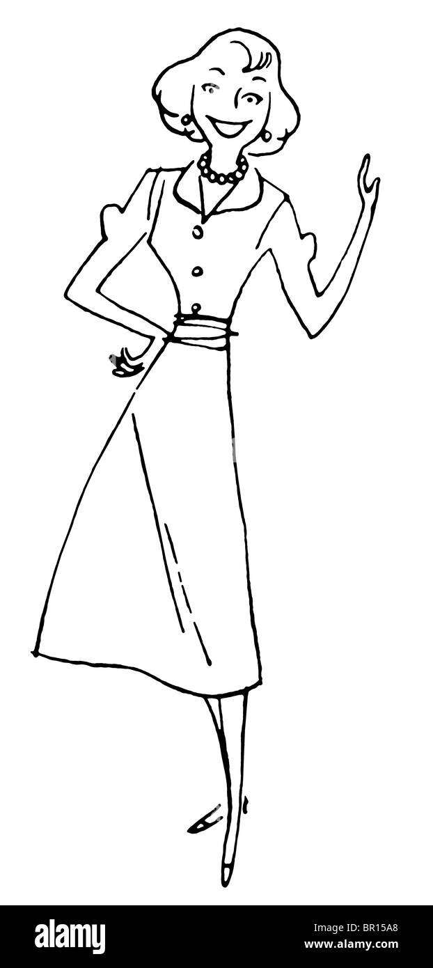Une version noir et blanc d'un vintage illustration of a woman pointing Banque D'Images