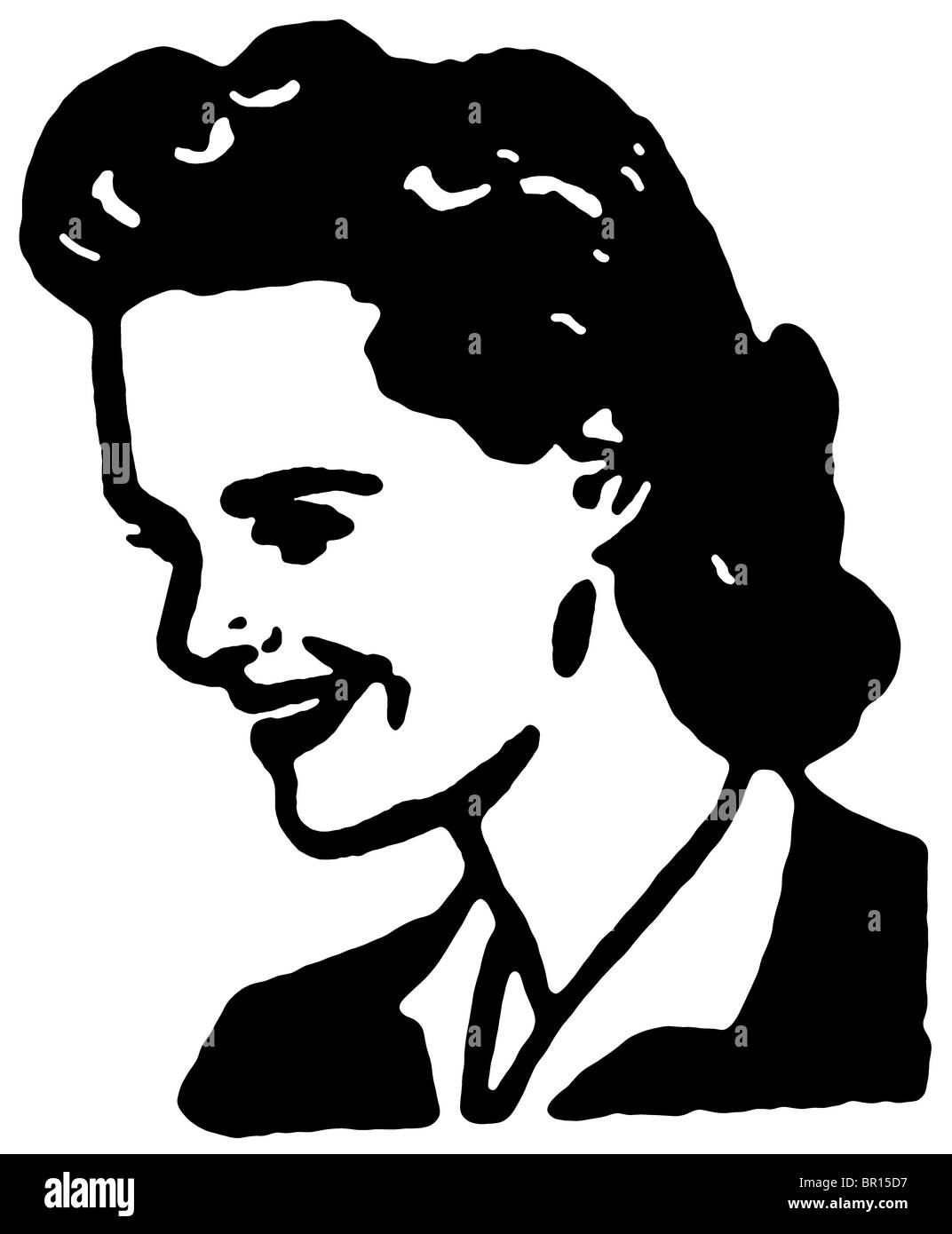 Une version noir et blanc d'une illustration portrait vintage Banque D'Images