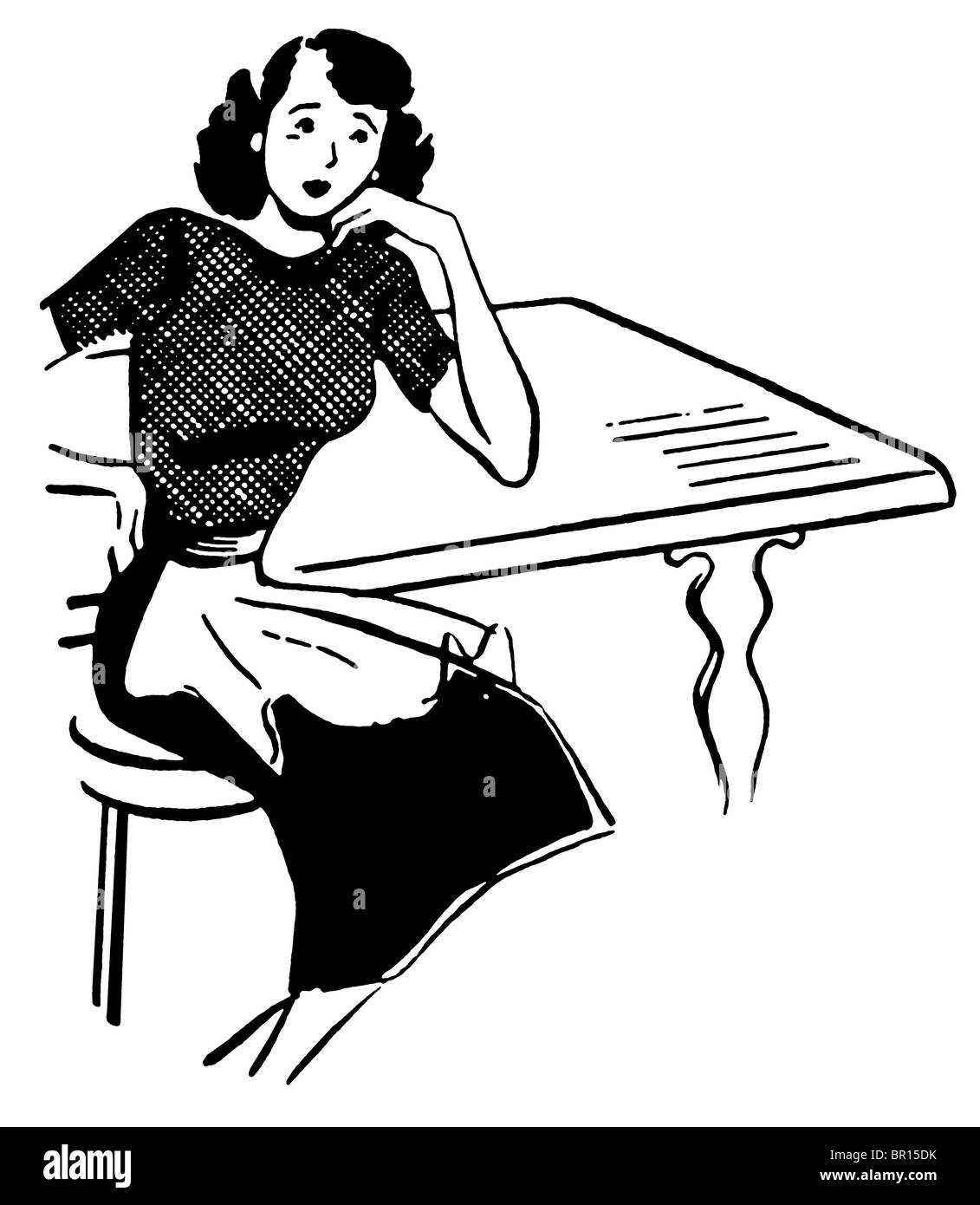 Une version noir et blanc d'une illustration portrait vintage Banque D'Images