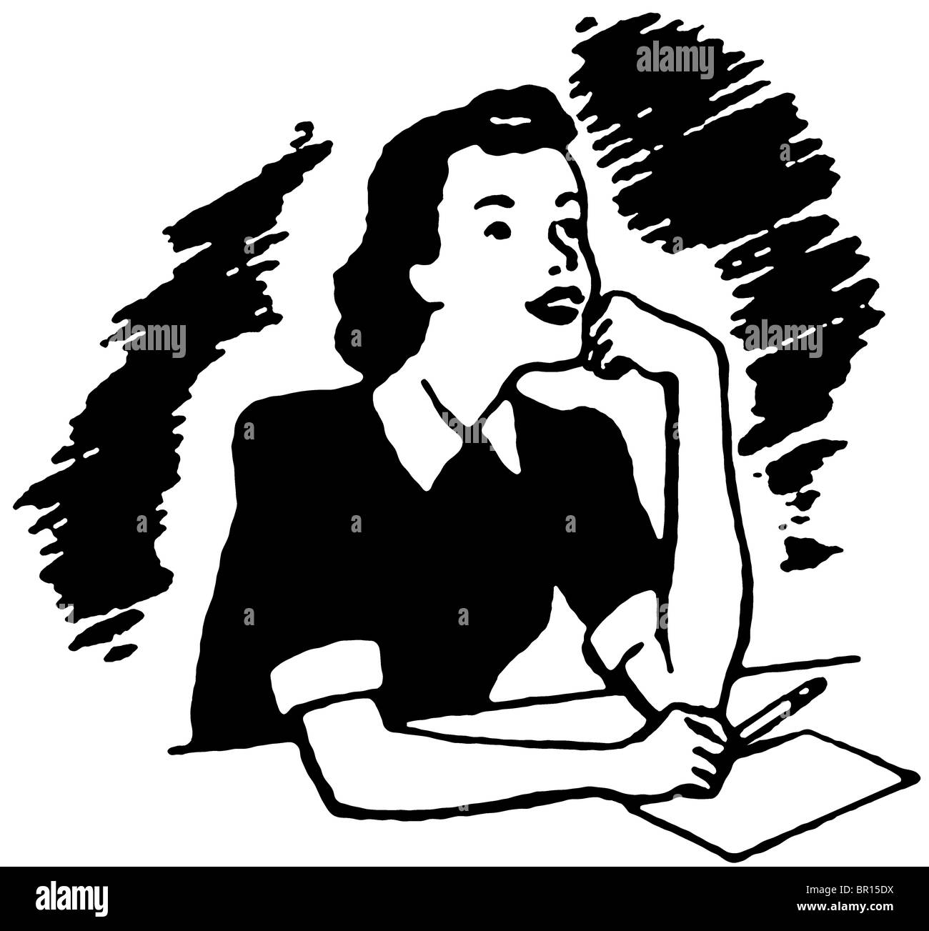 Une version noir et blanc d'une illustration portrait vintage Banque D'Images