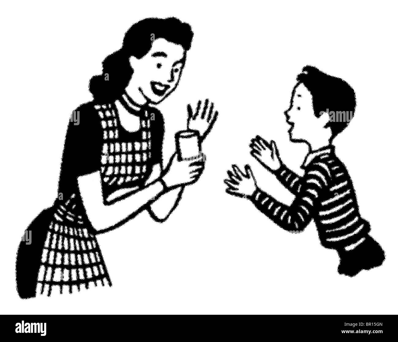 Une version noir et blanc d'un style vintage portrait d'une femme et enfant Banque D'Images