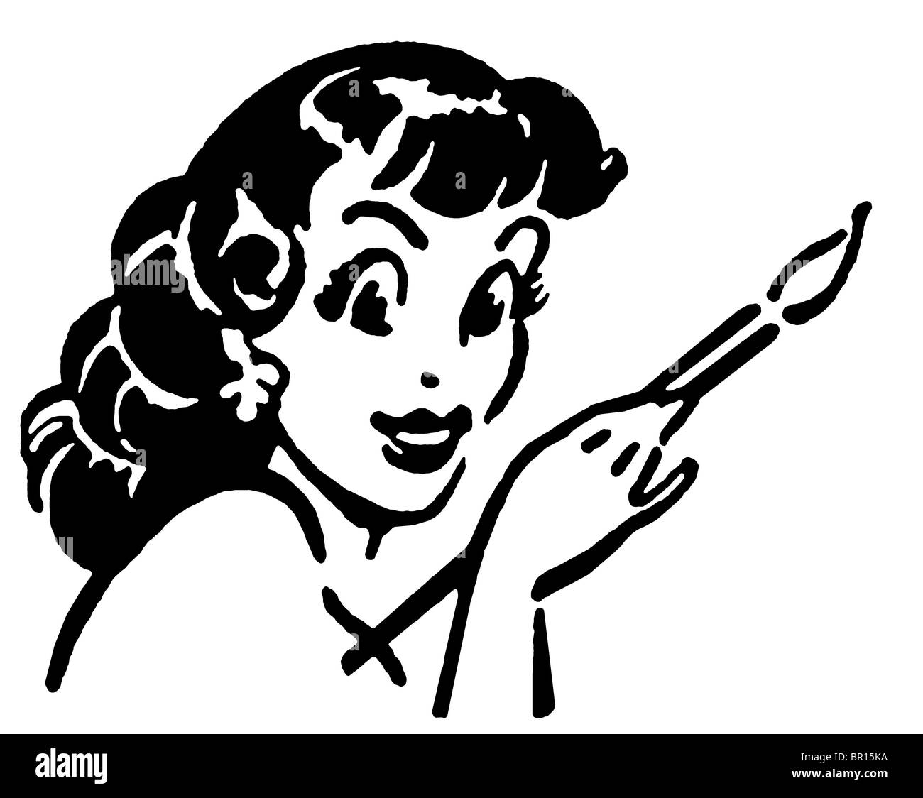 Un style vintage portrait d'une femme avec un pinceau Banque D'Images